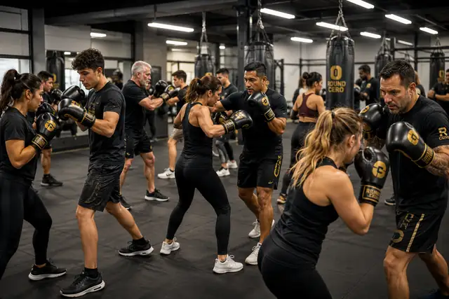 Clase grupal de kickboxing en Quito Norte